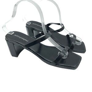 Jeffrey Campbell Jamm Black Patent Leather Strappy Block Heel Sandals Size 9